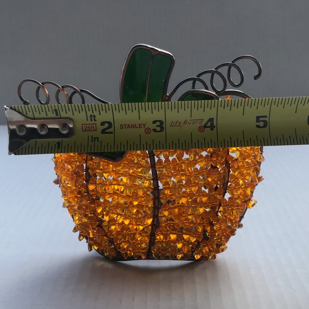 Vintage Beaded Pumpkin With Stained Glass Stem Tea Light Candle Holder 5… - Picture 5 of 5